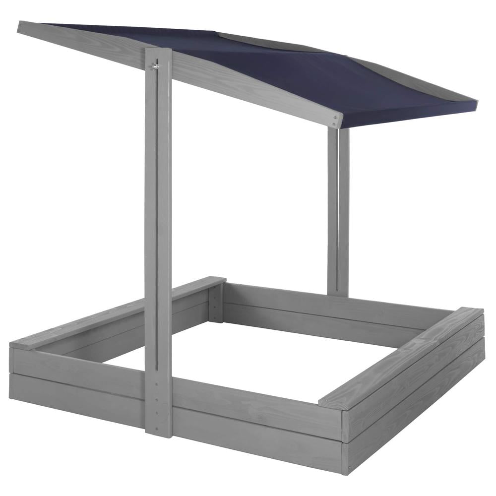 Lada nisip din lemn cu acoperis reglabil si capac, pliabila, 120x120x120 cm, gri