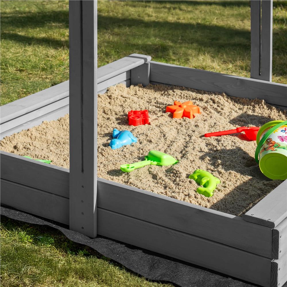 Lada nisip din lemn cu acoperis reglabil si capac, pliabila, 120x120x120 cm, gri