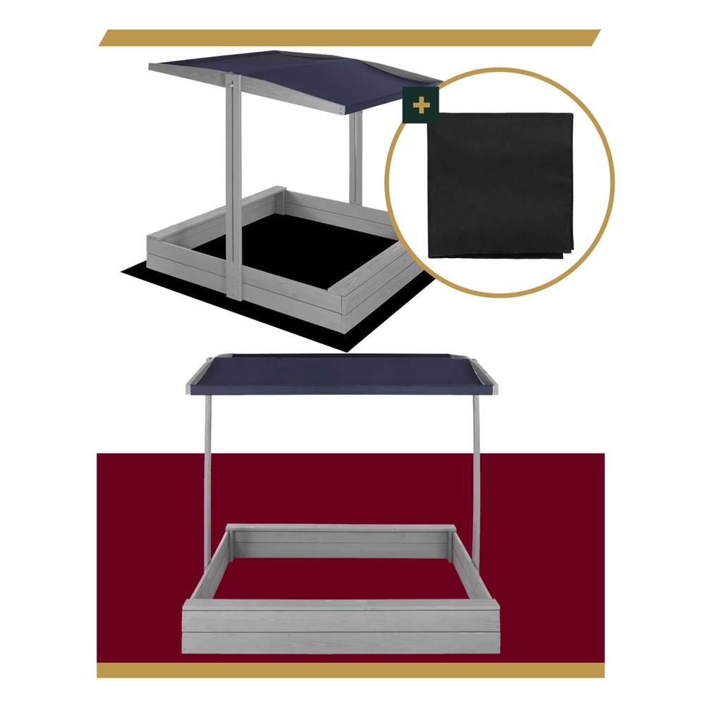 Lada nisip din lemn cu acoperis reglabil si capac, pliabila, 120x120x120 cm, gri