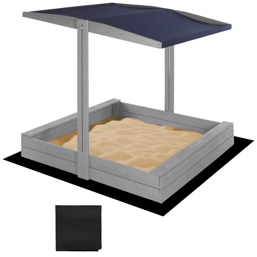 Lada nisip din lemn cu acoperis reglabil si capac, pliabila, 120x120x120 cm, gri