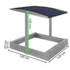 Lada nisip din lemn cu acoperis reglabil si capac, pliabila, 120x120x120 cm, gri