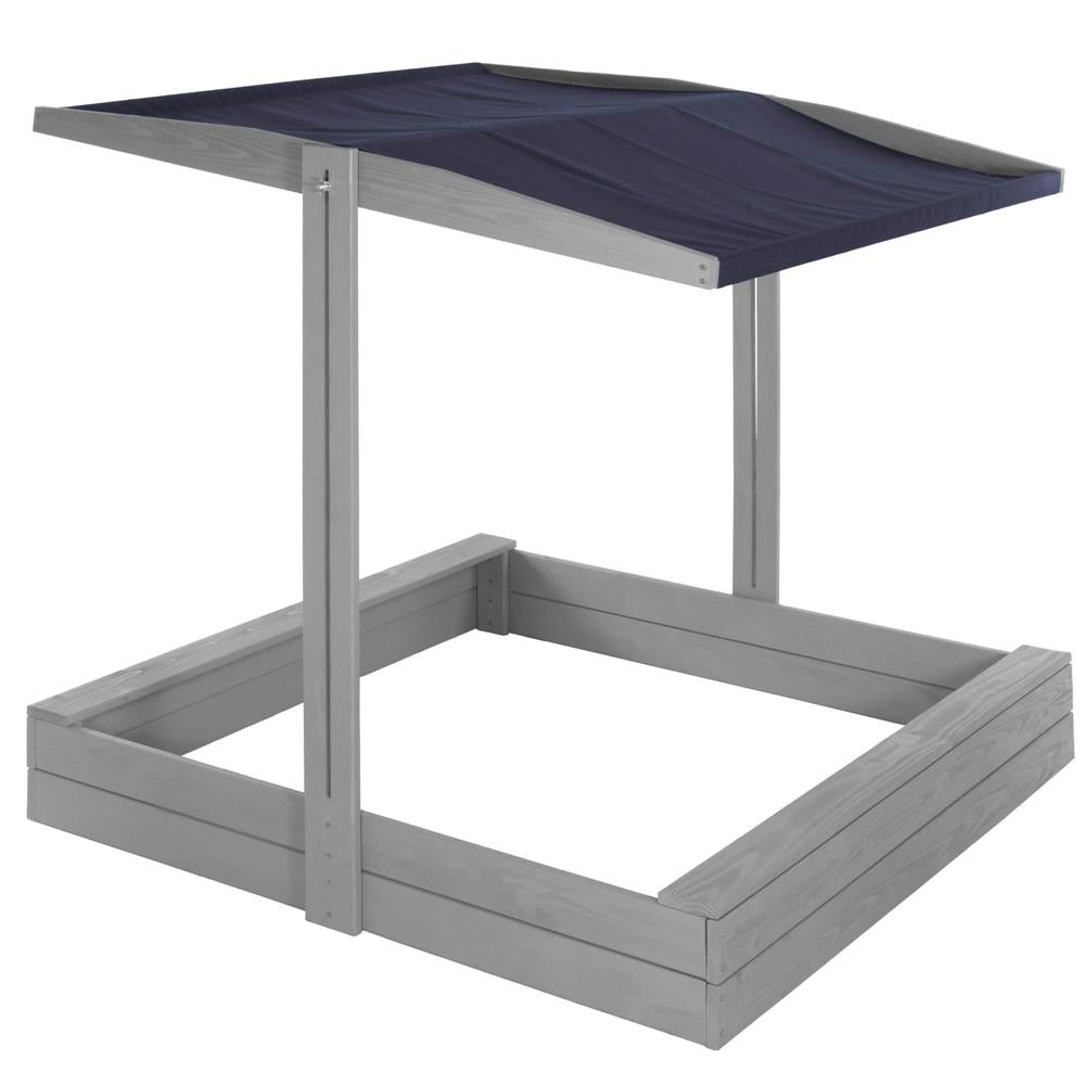 Lada nisip din lemn cu acoperis reglabil si capac, pliabila, 120x120x120 cm, gri