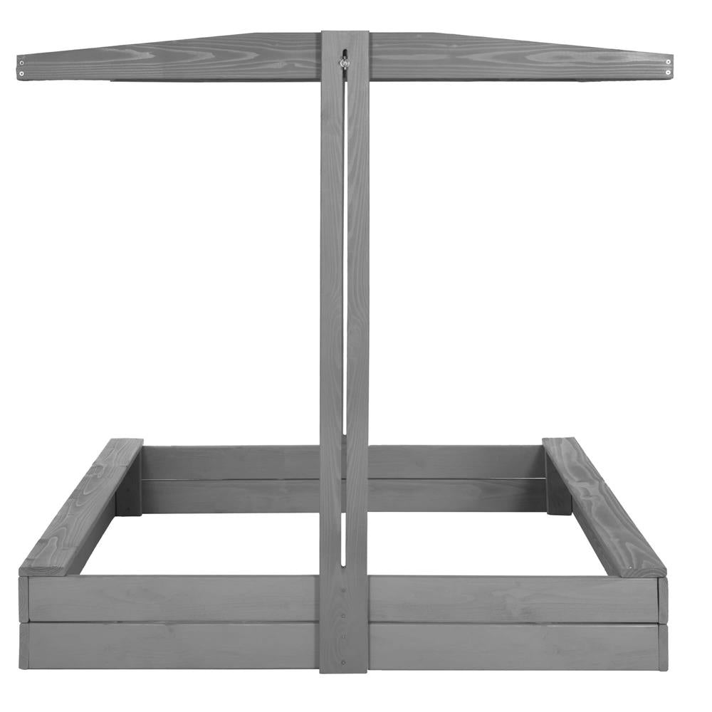 Lada nisip din lemn cu acoperis reglabil si capac, pliabila, 120x120x120 cm, gri