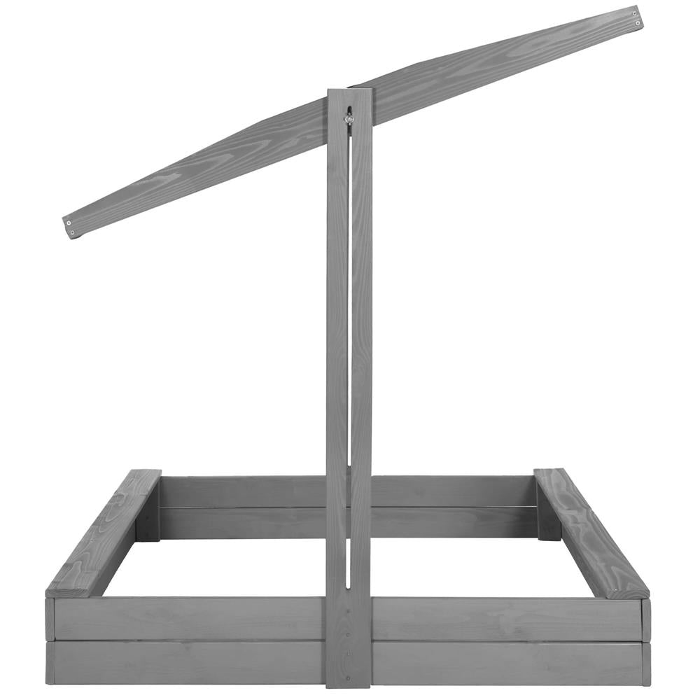 Lada nisip din lemn cu acoperis reglabil si capac, pliabila, 120x120x120 cm, gri