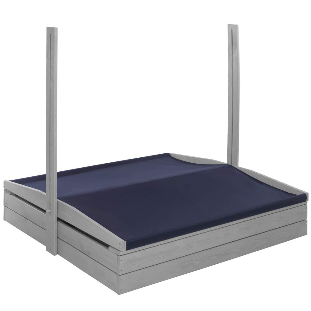 Lada nisip din lemn cu acoperis reglabil si capac, pliabila, 120x120x120 cm, gri