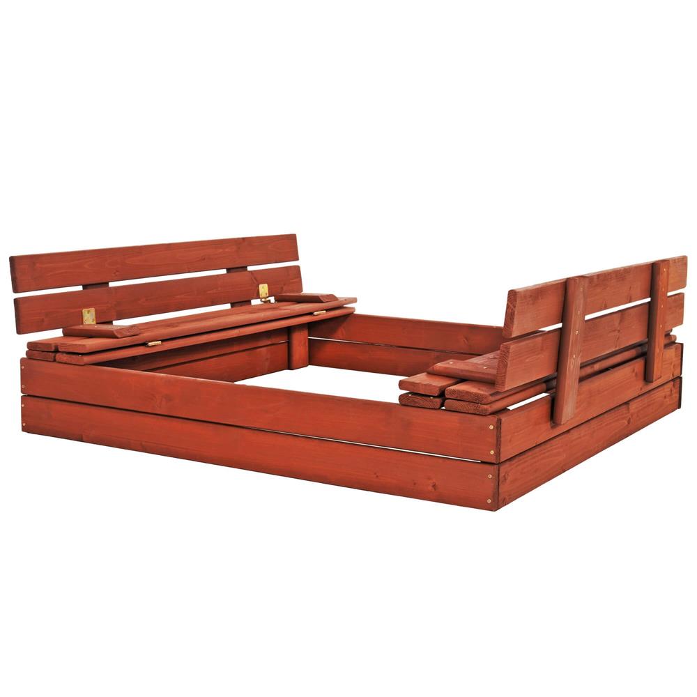 Lada nisip din lemn pliabila cu capac si bancute, 120x120x41 cm, maro