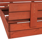 Lada nisip din lemn pliabila cu capac si bancute, 120x120x41 cm, maro