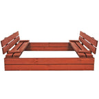 Lada nisip din lemn pliabila cu capac si bancute, 120x120x41 cm, maro