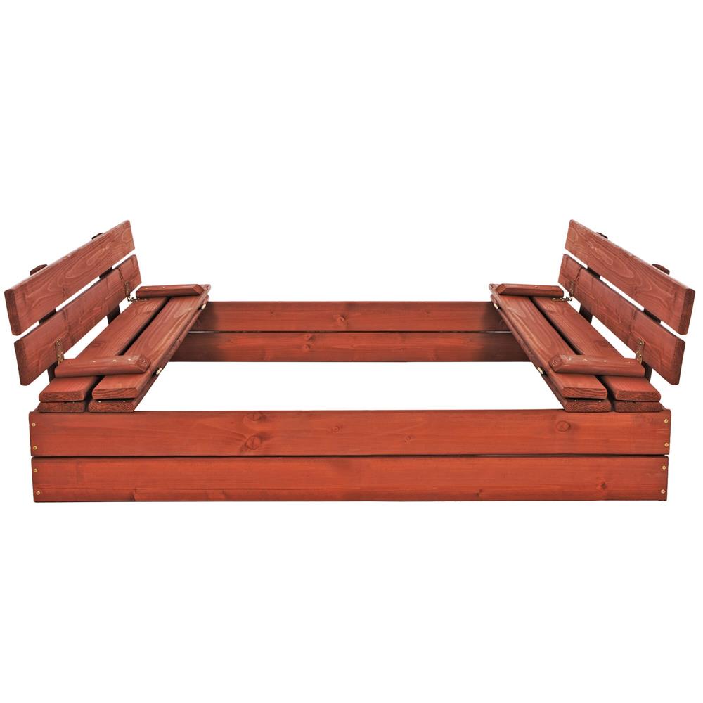 Lada nisip din lemn pliabila cu capac si bancute, 120x120x41 cm, maro