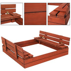 Lada nisip din lemn pliabila cu capac si bancute, 120x120x41 cm, maro