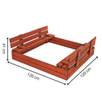 Lada nisip din lemn pliabila cu capac si bancute, 120x120x41 cm, maro