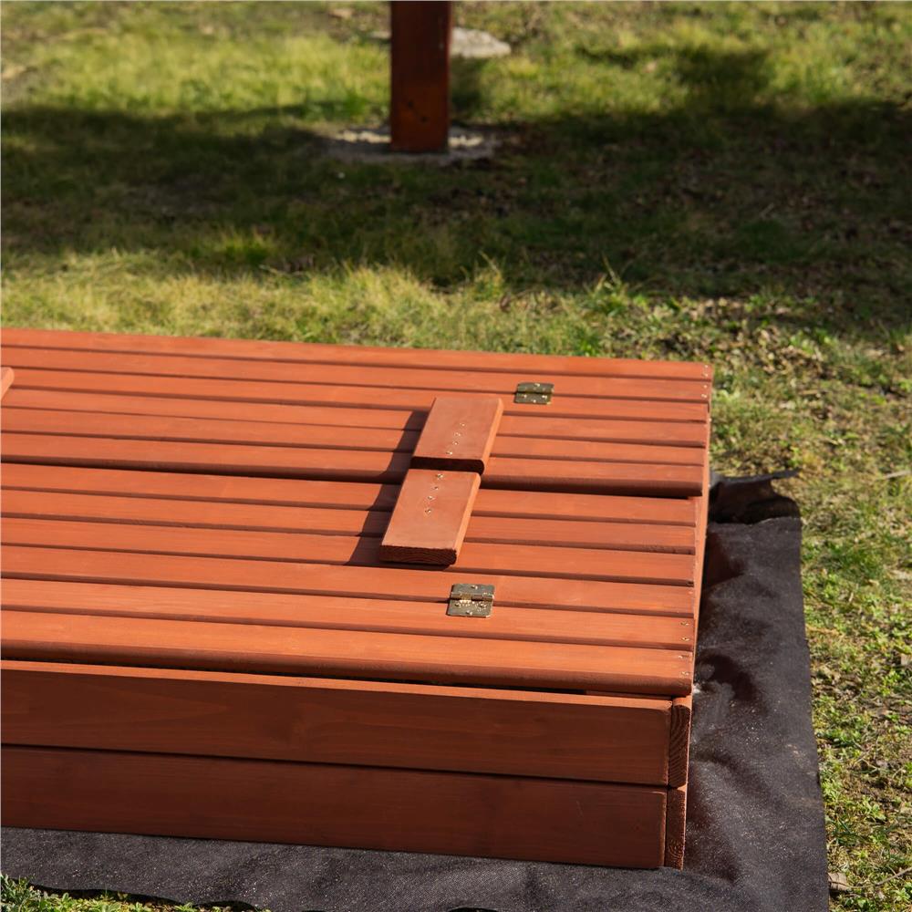 Lada nisip din lemn pliabila cu capac si bancute, 120x120x41 cm, maro