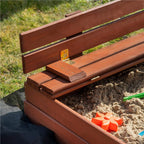 Lada nisip din lemn pliabila cu capac si bancute, 120x120x41 cm, maro