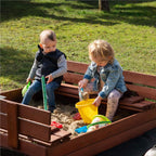 Lada nisip din lemn pliabila cu capac si bancute, 120x120x41 cm, maro