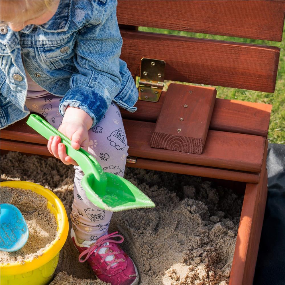 Lada nisip din lemn pliabila cu capac si bancute, 120x120x41 cm, maro