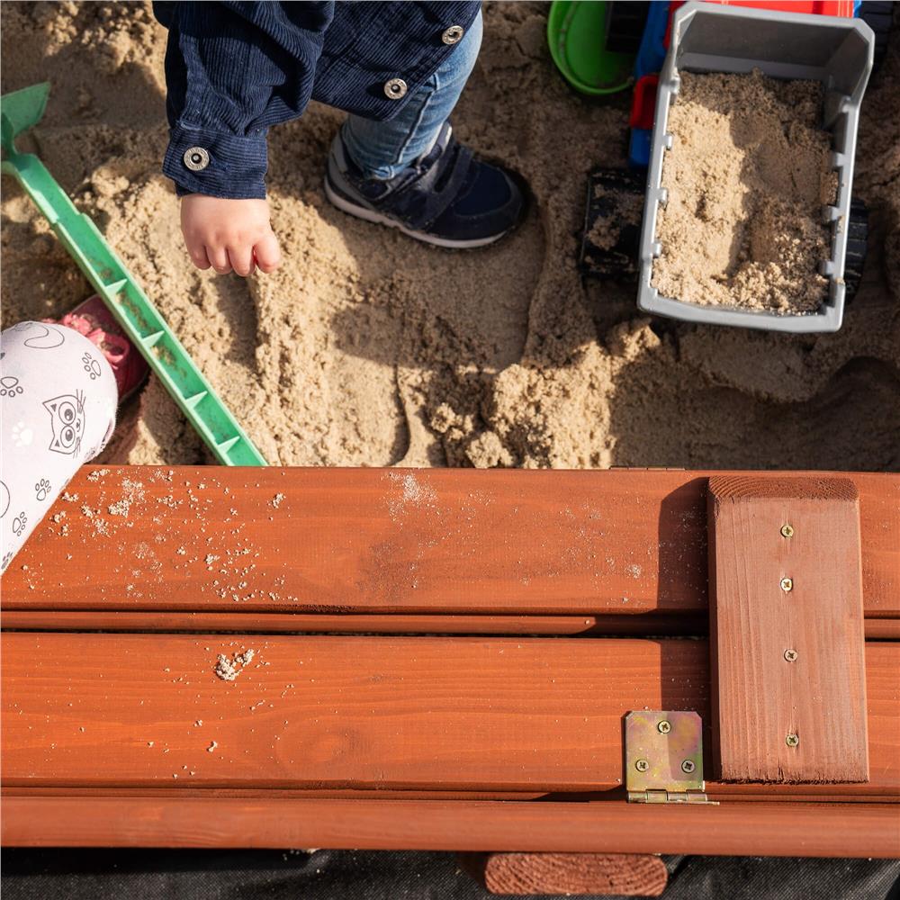 Lada nisip din lemn pliabila cu capac si bancute, 120x120x41 cm, maro