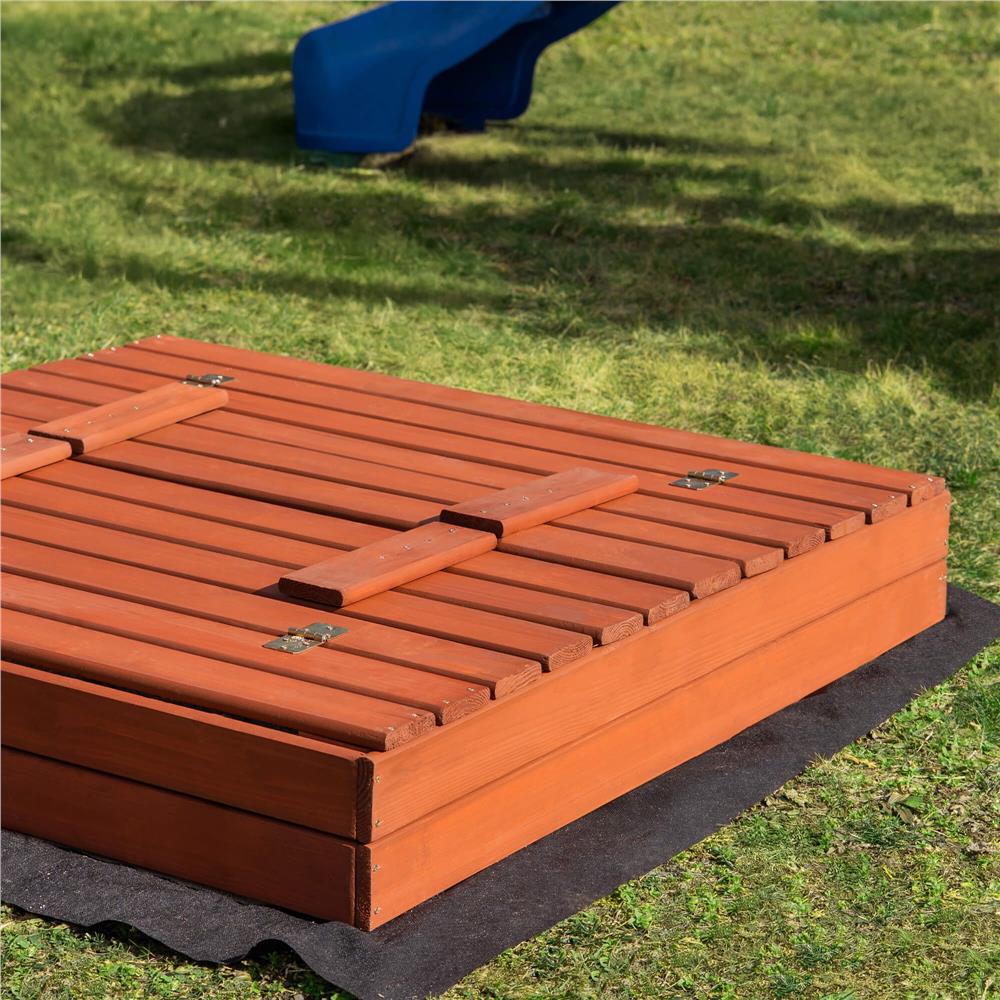 Lada nisip din lemn pliabila cu capac si bancute, 120x120x41 cm, maro