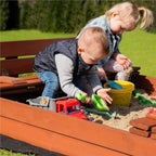 Lada nisip din lemn pliabila cu capac si bancute, 120x120x41 cm, maro