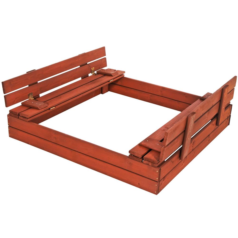 Lada nisip din lemn pliabila cu capac si bancute, 120x120x41 cm, maro