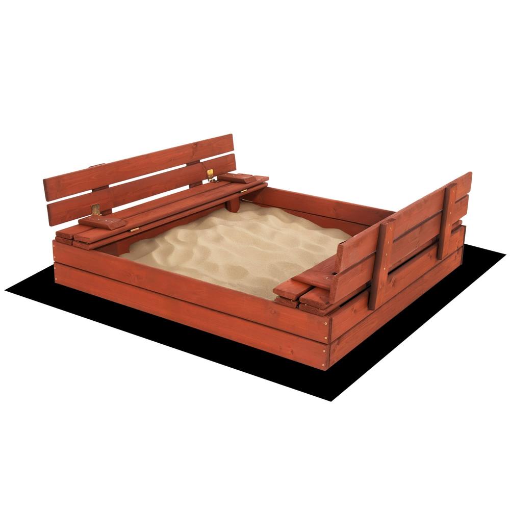 Lada nisip din lemn pliabila cu capac si bancute, 120x120x41 cm, maro