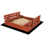 Lada nisip din lemn pliabila cu capac si bancute, 120x120x41 cm, maro
