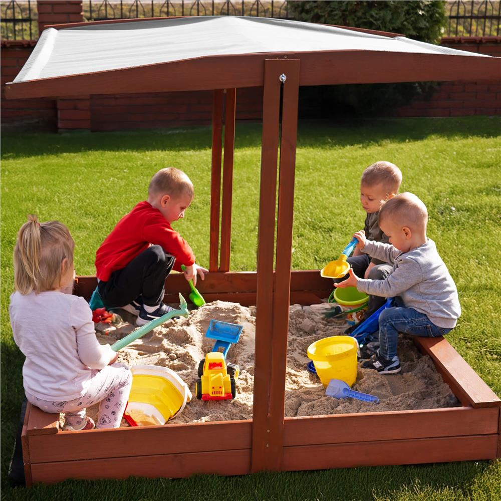 Lada nisip din lemn cu acoperis reglabil, 140x140x121 cm, maro