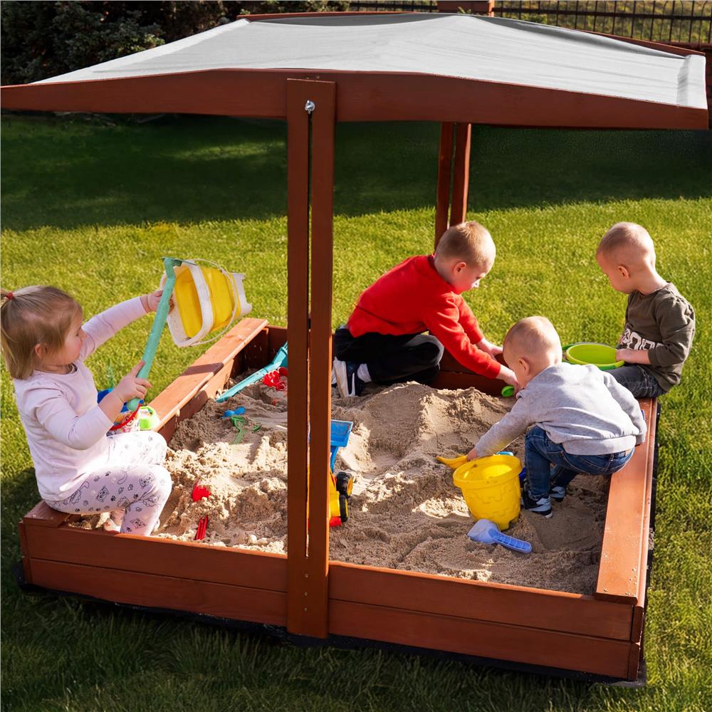 Lada nisip din lemn cu acoperis reglabil, 140x140x121 cm, maro
