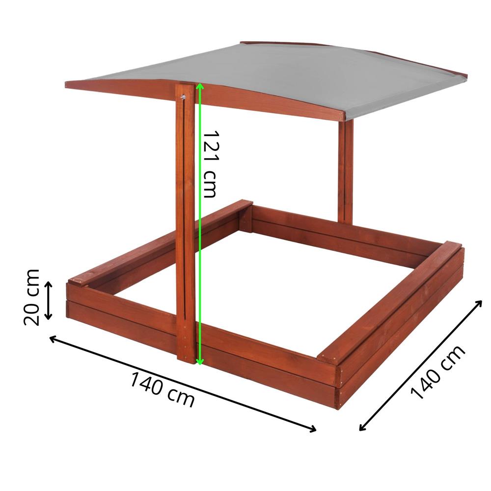 Lada nisip din lemn cu acoperis reglabil, 140x140x121 cm, maro