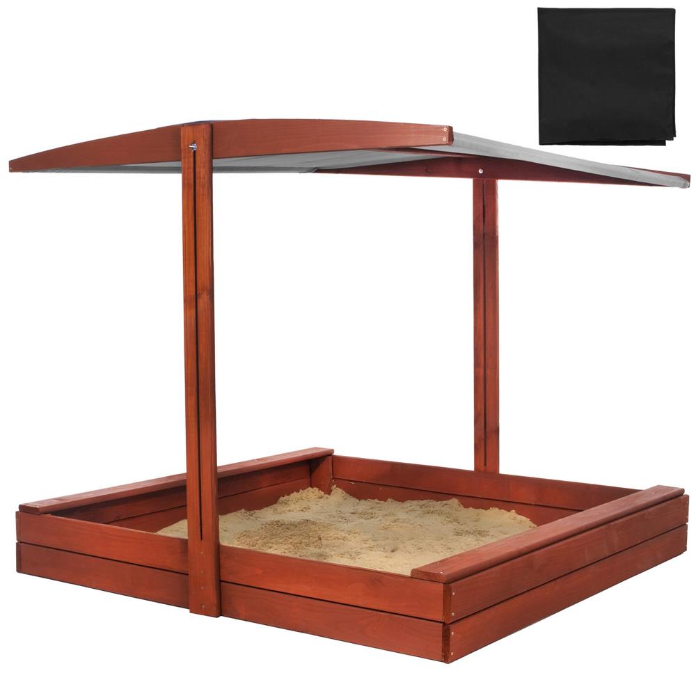 Lada nisip din lemn cu acoperis reglabil, 140x140x121 cm, maro