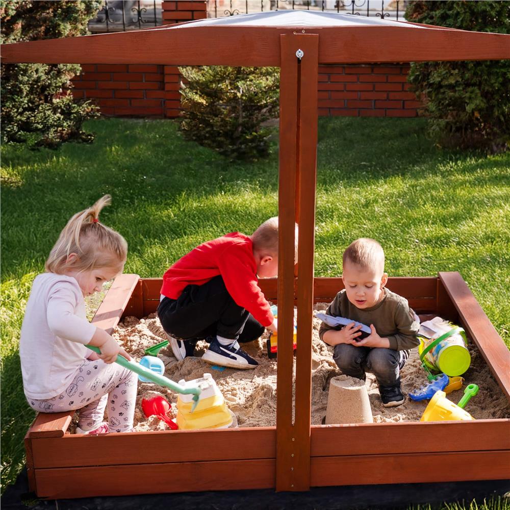 Lada nisip din lemn cu acoperis reglabil, 140x140x121 cm, maro