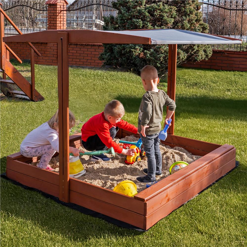 Lada nisip din lemn cu acoperis reglabil, 140x140x121 cm, maro