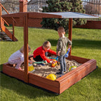 Lada nisip din lemn cu acoperis reglabil, 140x140x121 cm, maro