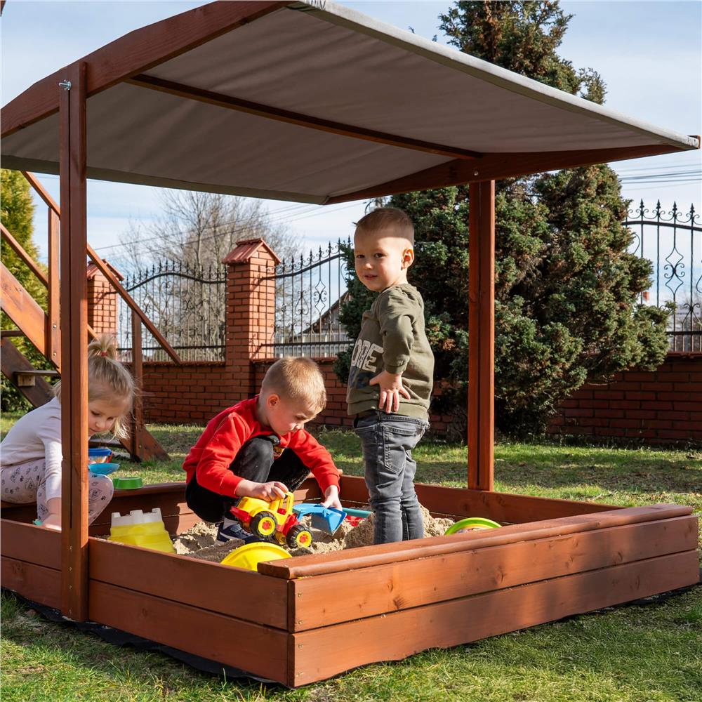 Lada nisip din lemn cu acoperis reglabil, 140x140x121 cm, maro