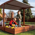 Lada nisip din lemn cu acoperis reglabil, 140x140x121 cm, maro