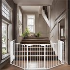 Bariera de protectie pentru copii, 318x75 cm, alba – 5 panouri, poarta cu blocare, montaj pe perete