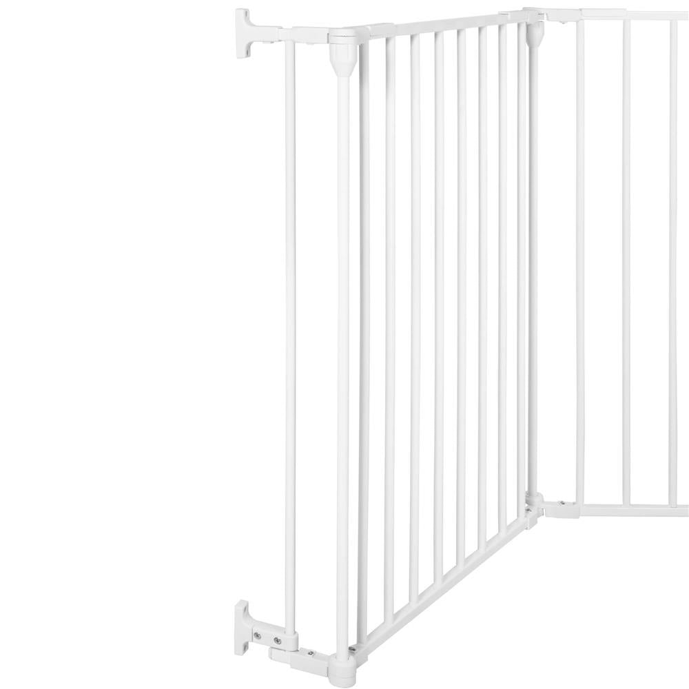 Bariera de protectie pentru copii, 318x75 cm, alba – 5 panouri, poarta cu blocare, montaj pe perete