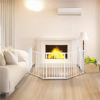 Bariera de protectie pentru copii, 318x75 cm, alba – 5 panouri, poarta cu blocare, montaj pe perete