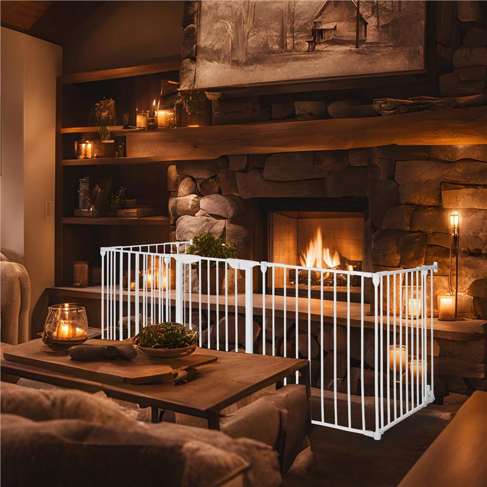 Bariera de protectie pentru copii, 318x75 cm, alba – 5 panouri, poarta cu blocare, montaj pe perete