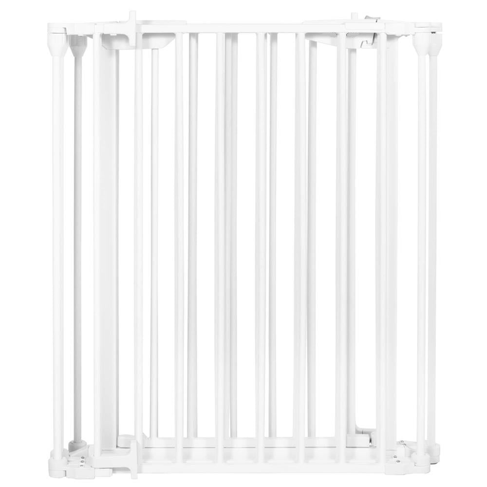 Bariera de protectie pentru copii, 318x75 cm, alba – 5 panouri, poarta cu blocare, montaj pe perete