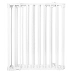 Bariera de protectie pentru copii, 318x75 cm, alba – 5 panouri, poarta cu blocare, montaj pe perete