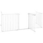 Bariera de protectie pentru copii, 318x75 cm, alba – 5 panouri, poarta cu blocare, montaj pe perete