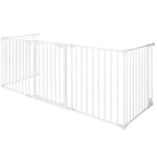 Bariera de protectie pentru copii, 318x75 cm, alba – 5 panouri, poarta cu blocare, montaj pe perete