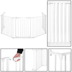 Bariera de protectie pentru copii, 318x75 cm, alba – 5 panouri, poarta cu blocare, montaj pe perete