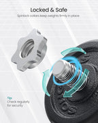 SONGMICS Set gantere reglabile 30 kg din fonta, 12 discuri, cu bara extensibila