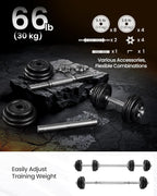 SONGMICS Set gantere reglabile 30 kg din fonta, 12 discuri, cu bara extensibila