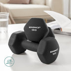 SONGMICS Set gantere hexagonale 2x5 kg, fonta cu invelis neopren, maner ergonomic antialunecare, negru
