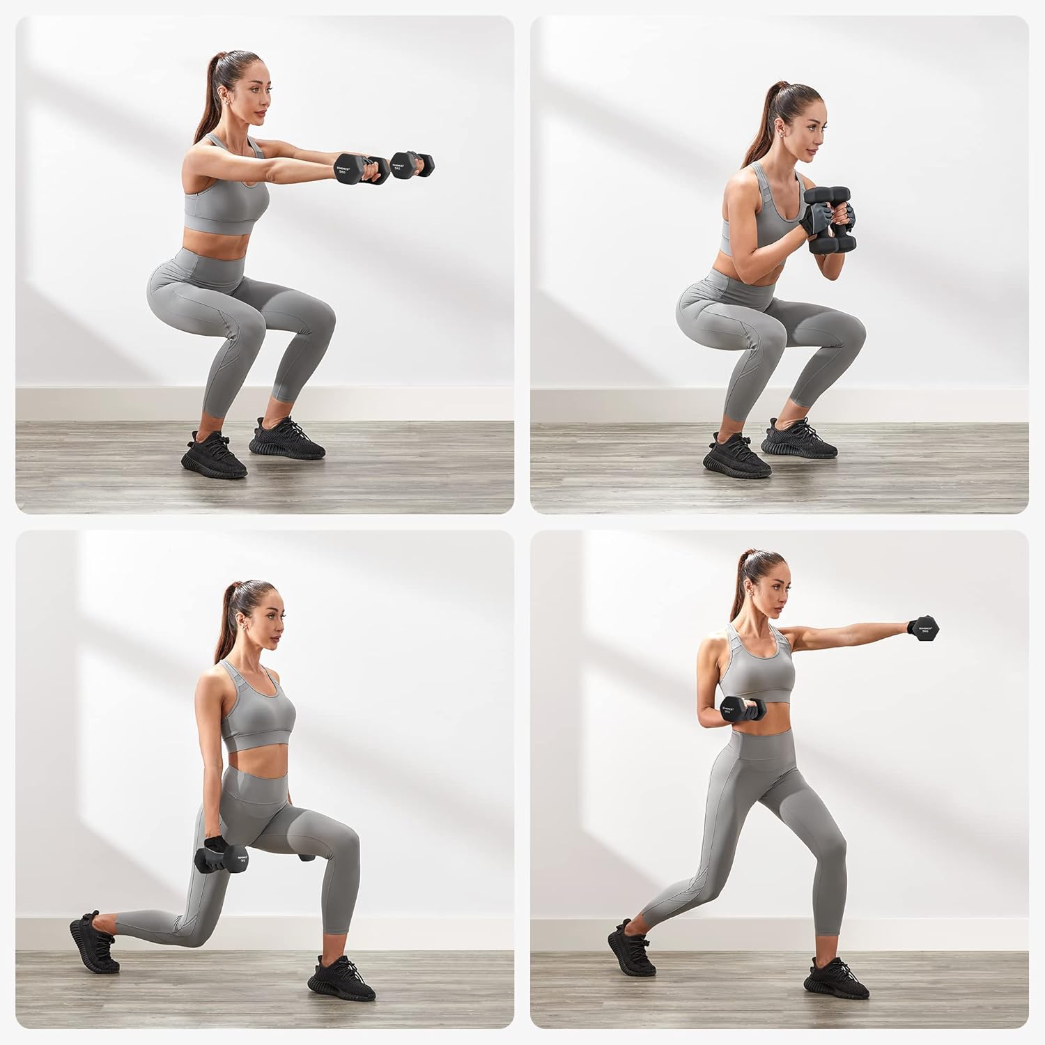 SONGMICS Set gantere hexagonale 2x5 kg, fonta cu invelis neopren, maner ergonomic antialunecare, negru