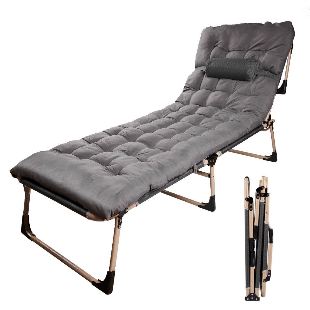Sezlong pliabil cu 4 trepte, reglaj spatar, otel si material Oxford, 193x66x23 cm, gri