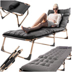 Sezlong pliabil cu 4 trepte, reglaj spatar, otel si material Oxford, 193x66x23 cm, gri