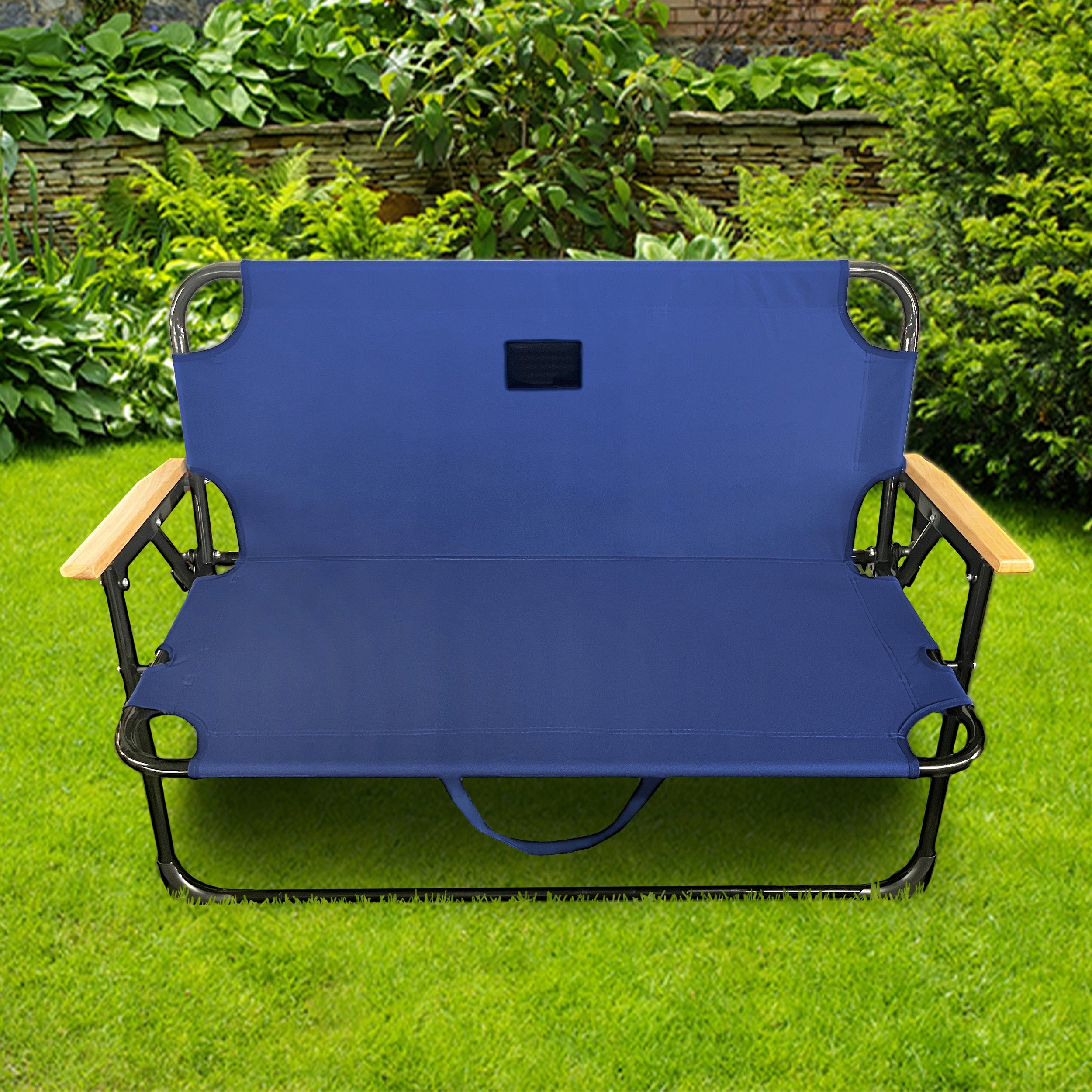 Bancuta pliabila dubla pentru terasa si gradina, structura metalica, 109x64x67 cm, albastru